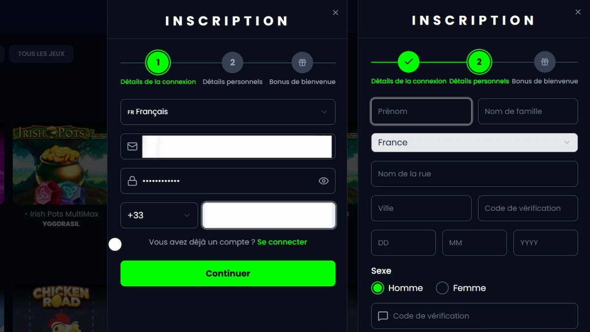 Aperçu détaillé du formulaire d'inscription rapide et sécurisé sur Pampago Casino.
