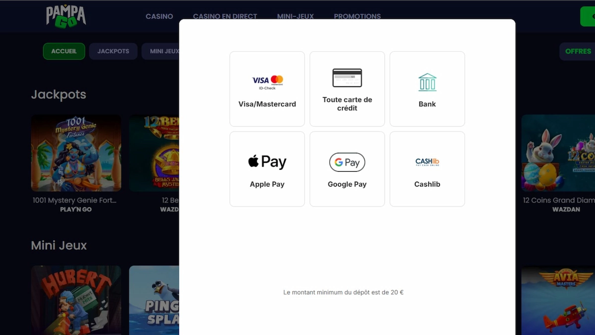 Options de paiement et méthodes de retrait sécurisées disponibles sur Pampago.